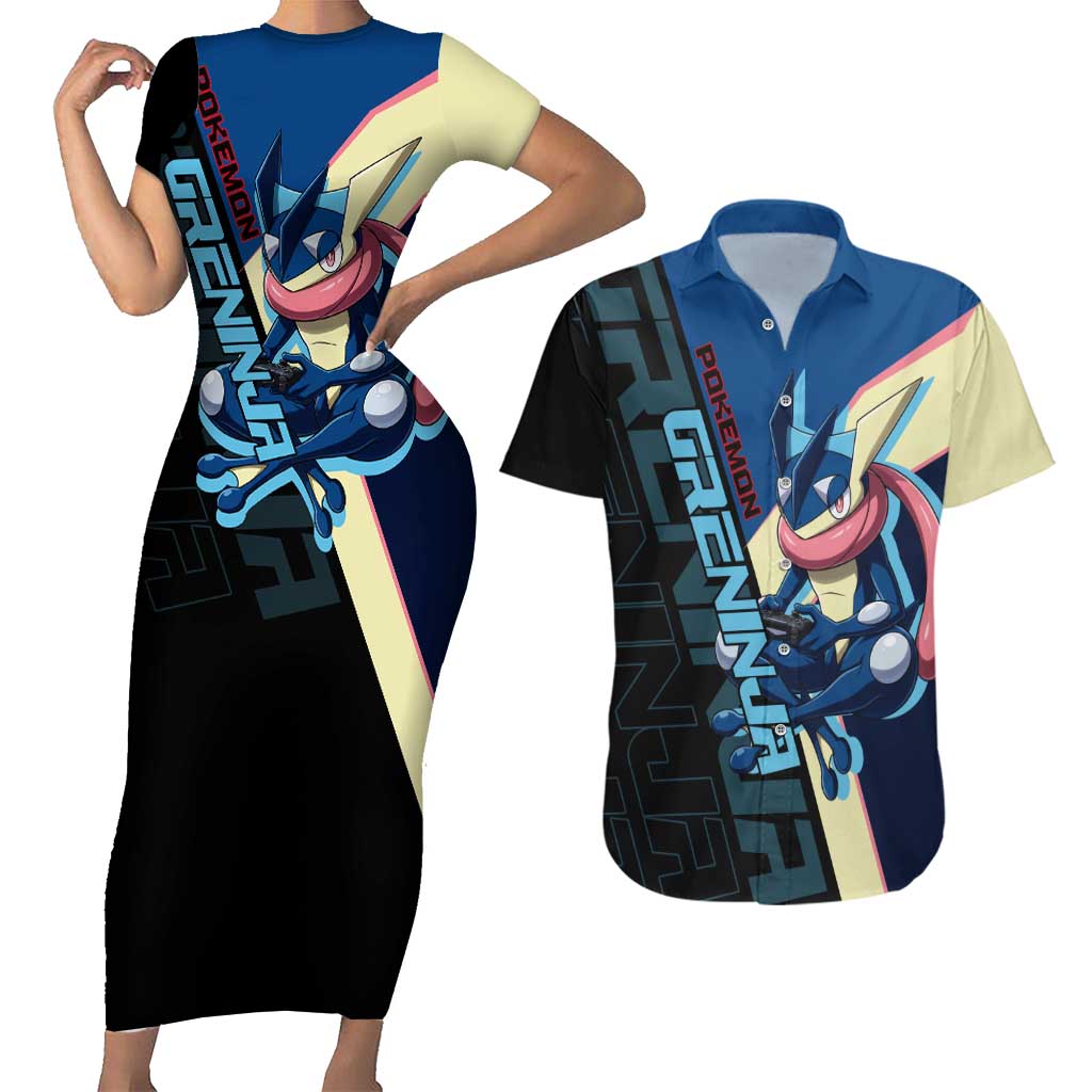 Greninja Poké Couples Matching Short Sleeve Bodycon Dress and Hawaiian Shirt Sleek Retro Anime Style