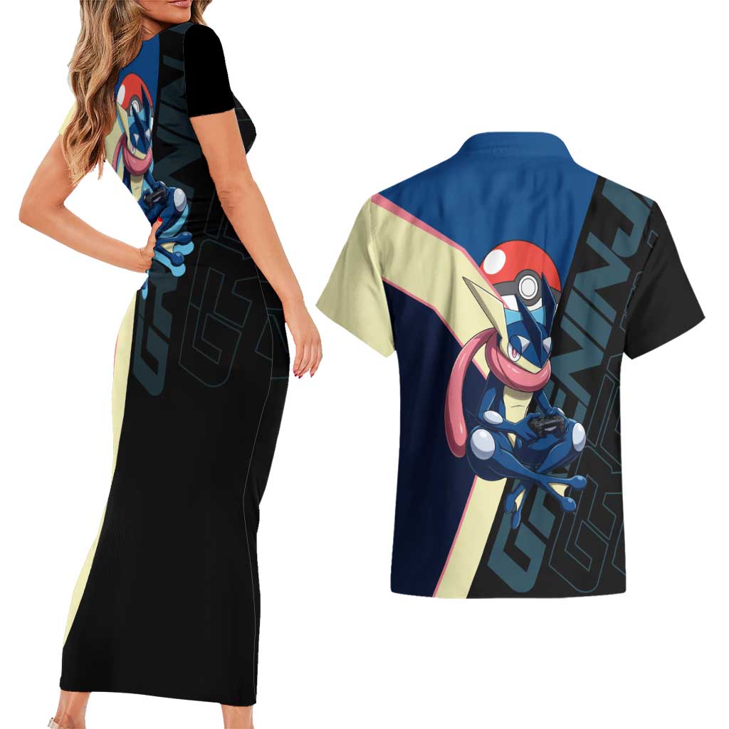 Greninja Poké Couples Matching Short Sleeve Bodycon Dress and Hawaiian Shirt Sleek Retro Anime Style