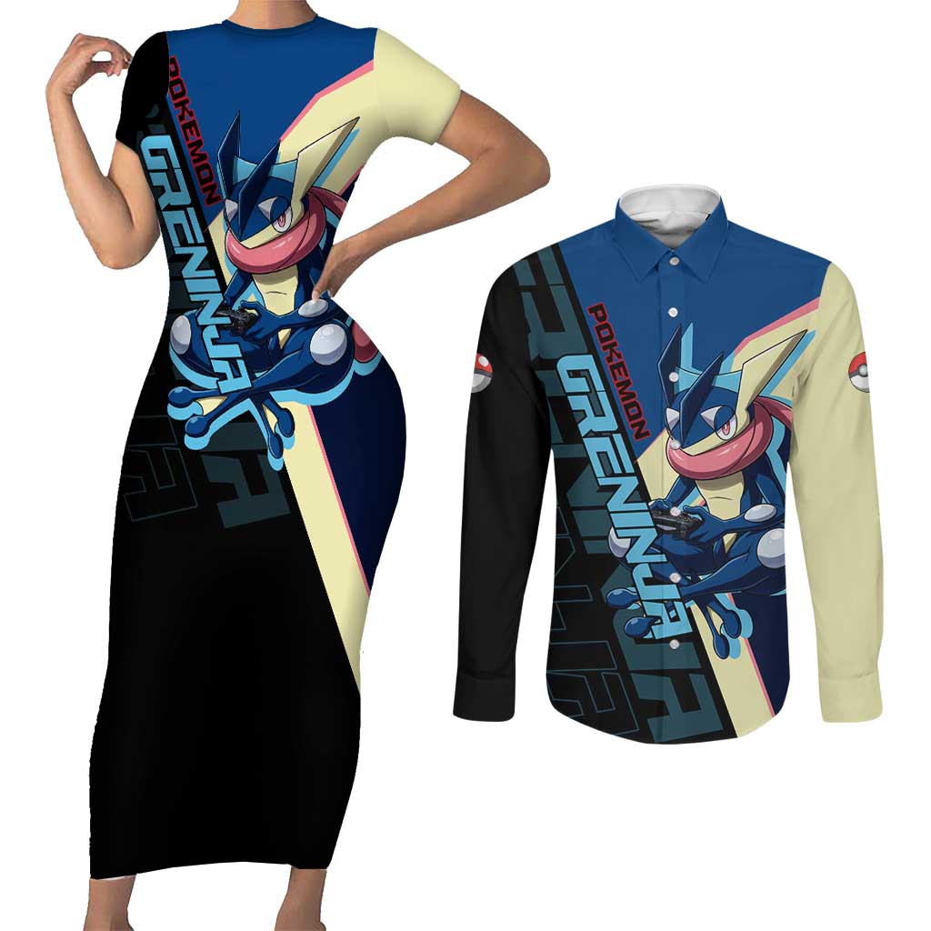 Greninja Poké Couples Matching Short Sleeve Bodycon Dress and Long Sleeve Button Shirt Sleek Retro Anime Style