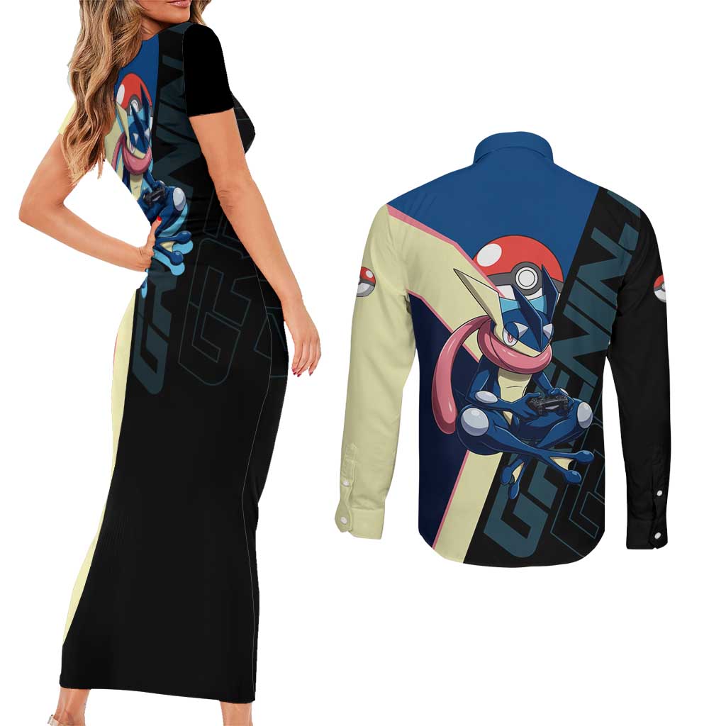 Greninja Poké Couples Matching Short Sleeve Bodycon Dress and Long Sleeve Button Shirt Sleek Retro Anime Style