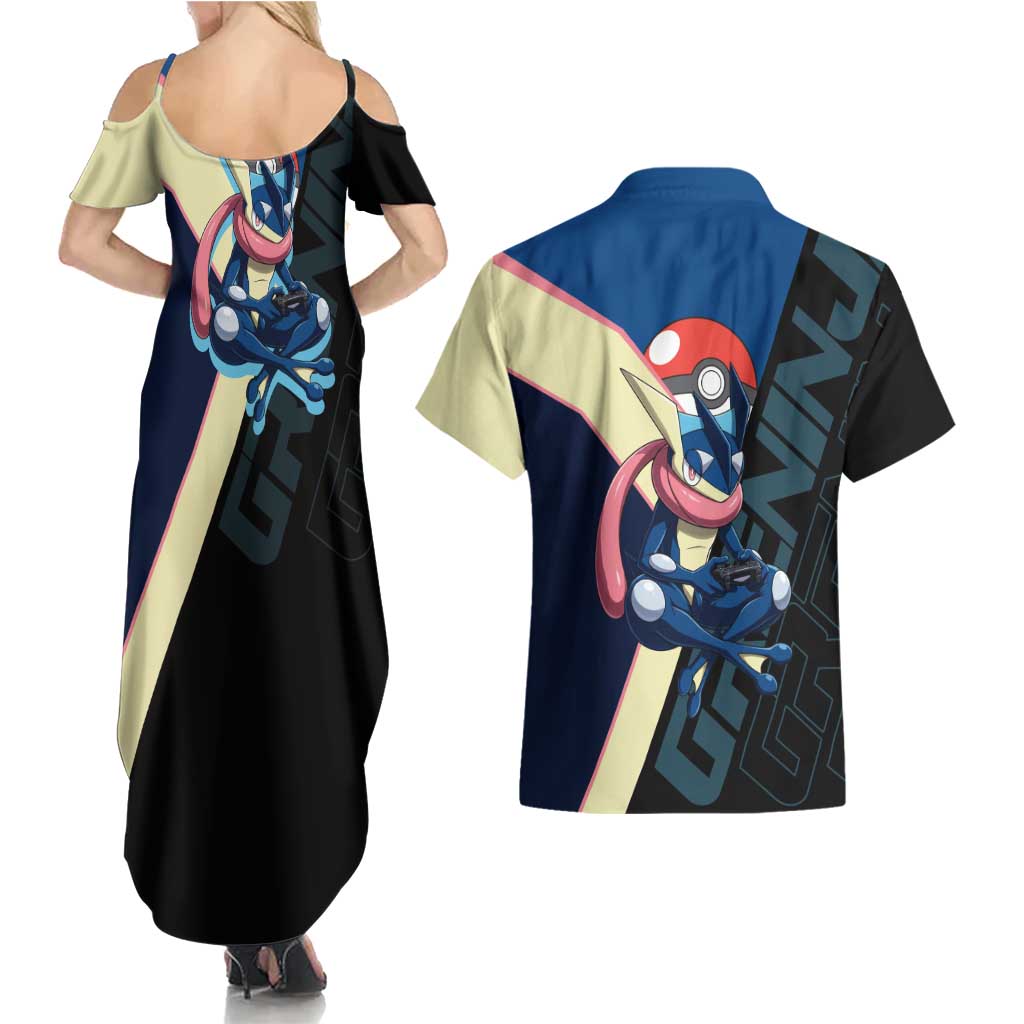 Greninja Poké Couples Matching Summer Maxi Dress and Hawaiian Shirt Sleek Retro Anime Style