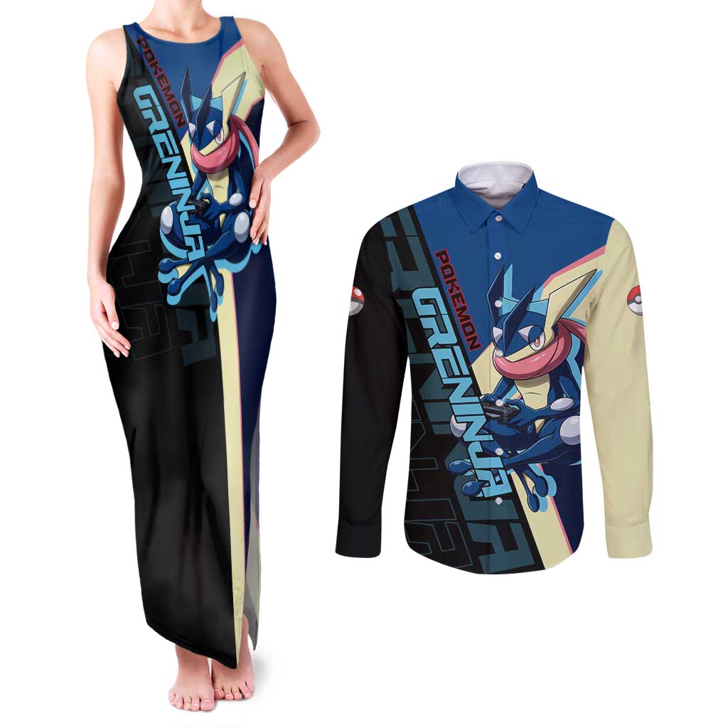 Greninja Poké Couples Matching Tank Maxi Dress and Long Sleeve Button Shirt Sleek Retro Anime Style