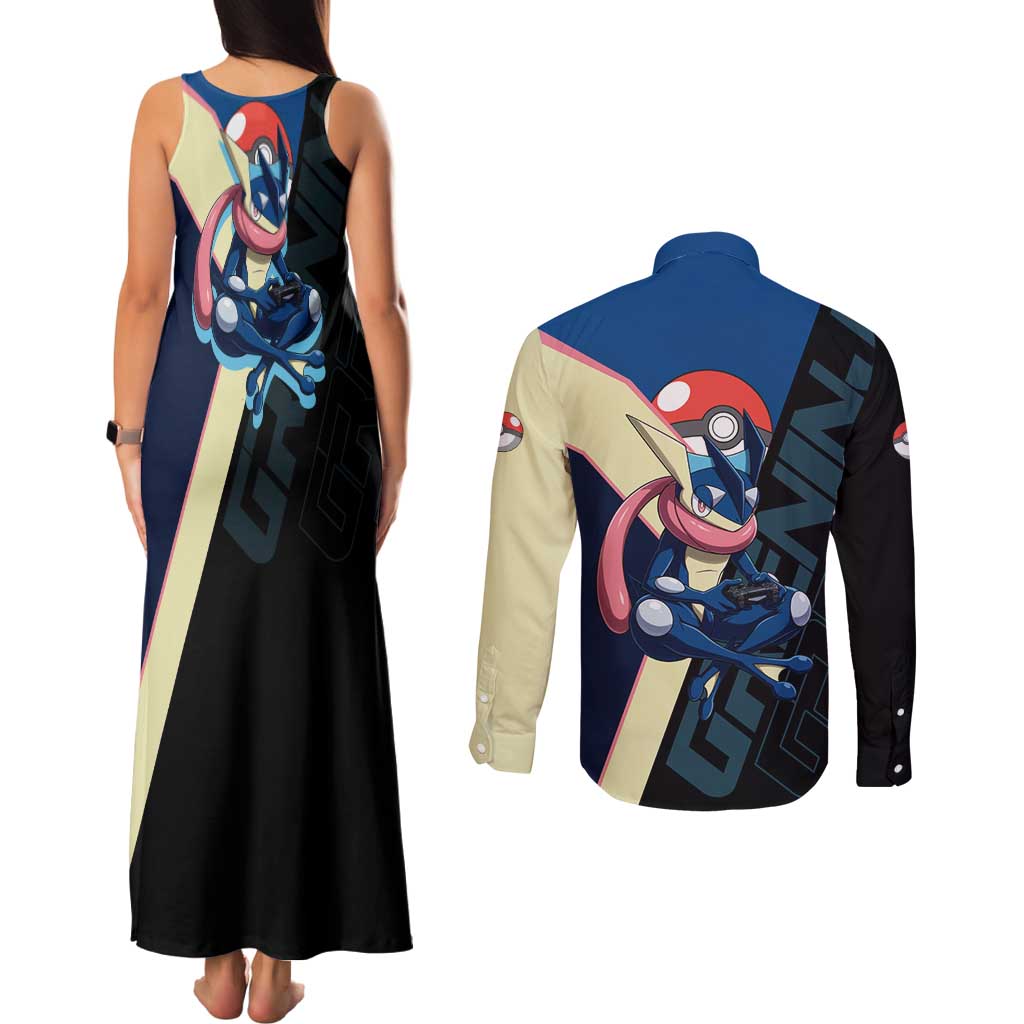 Greninja Poké Couples Matching Tank Maxi Dress and Long Sleeve Button Shirt Sleek Retro Anime Style