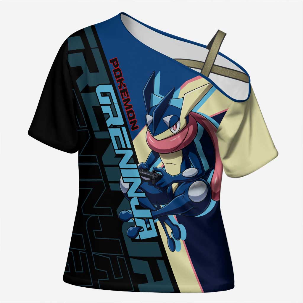 Greninja Poké Cross Shoulder Shirt Sleek Retro Anime Style