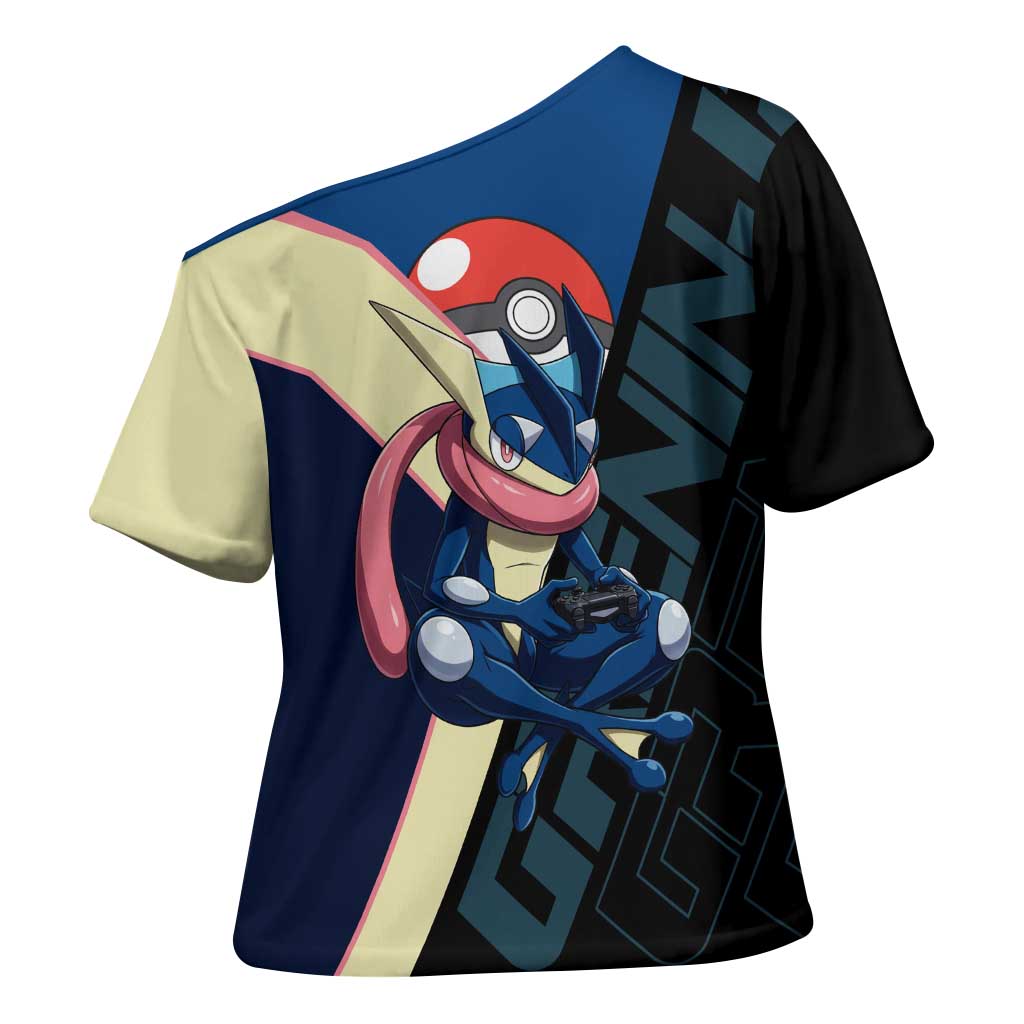 Greninja Poké Cross Shoulder Shirt Sleek Retro Anime Style