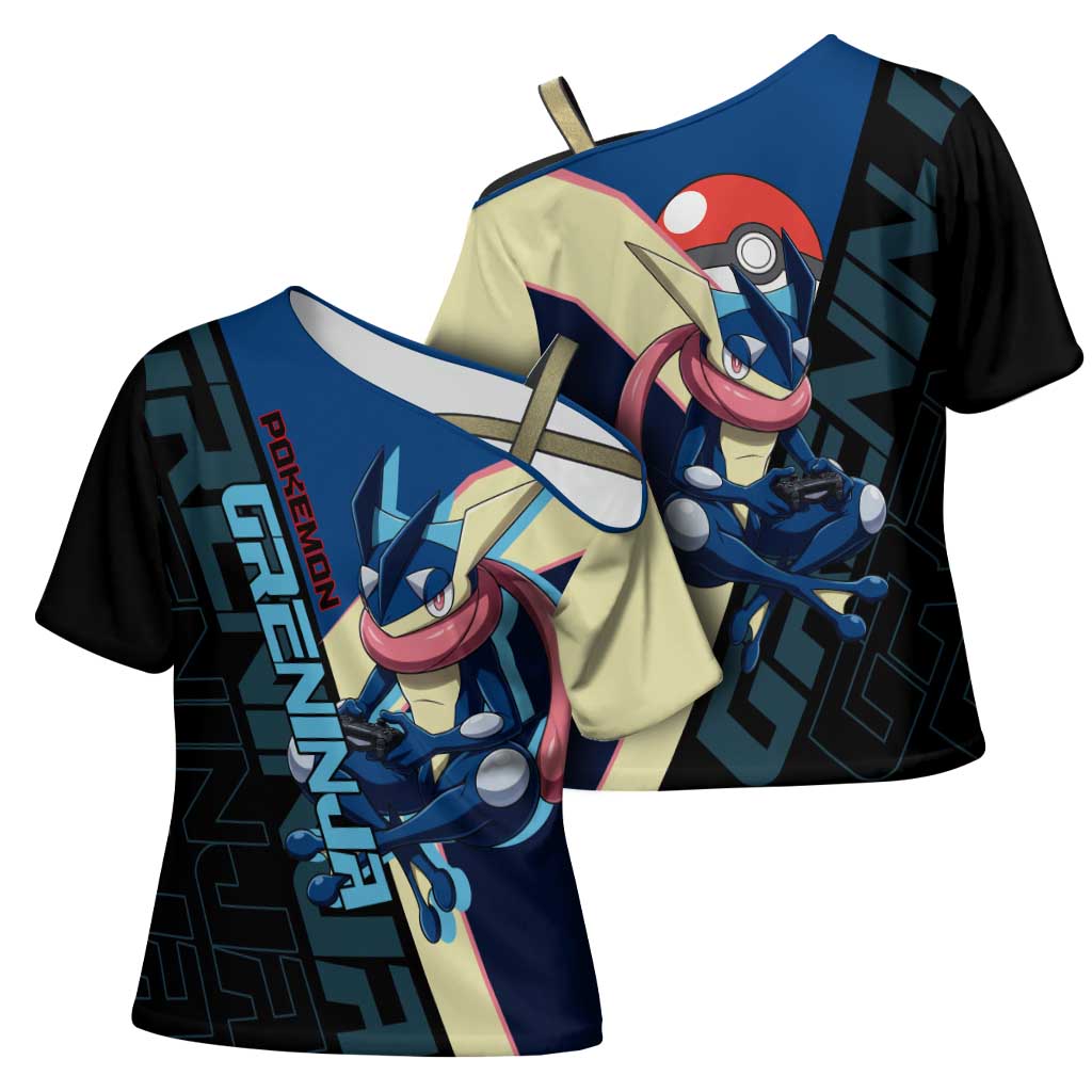 Greninja Poké Cross Shoulder Shirt Sleek Retro Anime Style