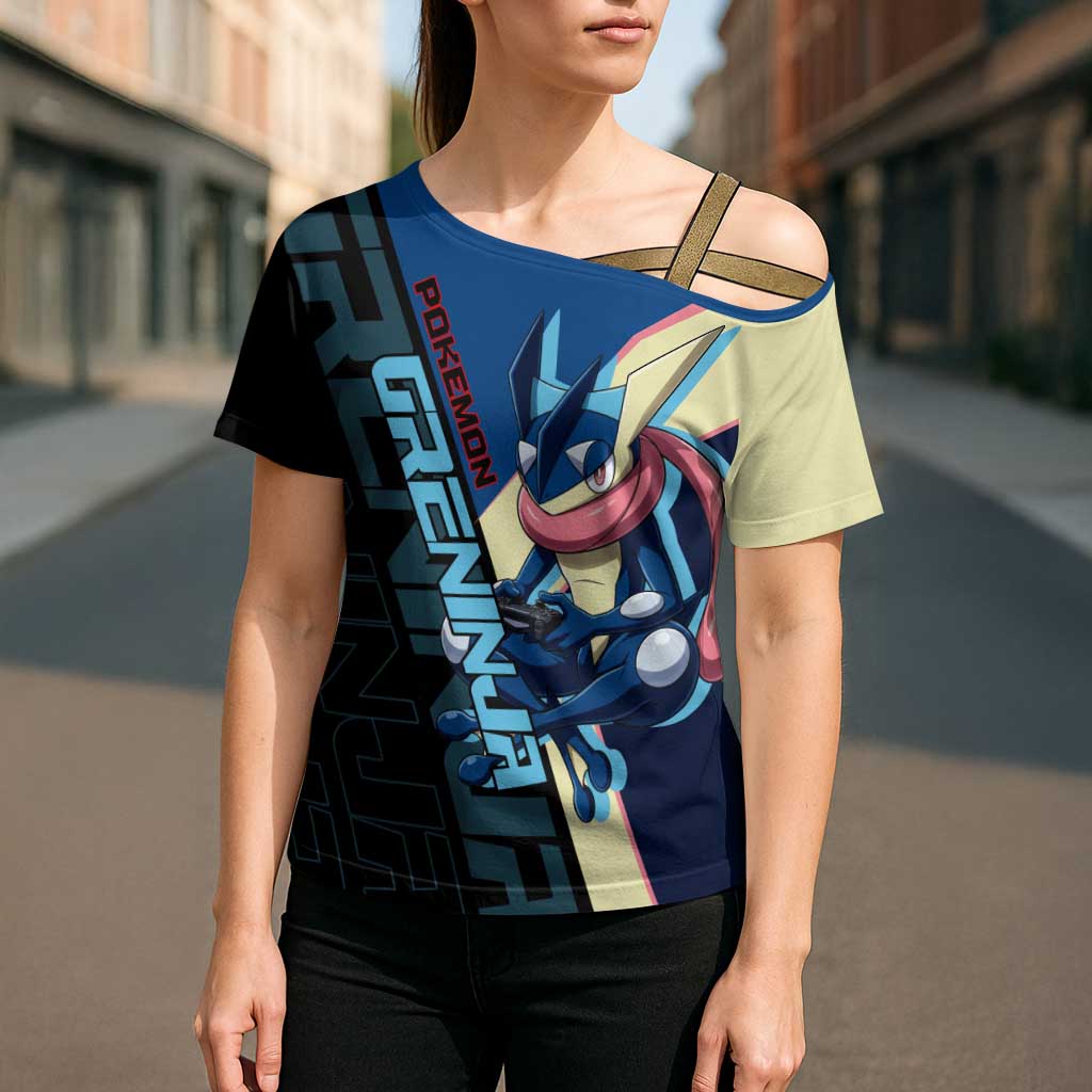 Greninja Poké Cross Shoulder Shirt Sleek Retro Anime Style