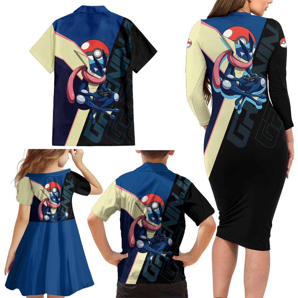 Greninja Poké Family Matching Long Sleeve Bodycon Dress and Hawaiian Shirt Sleek Retro Anime Style