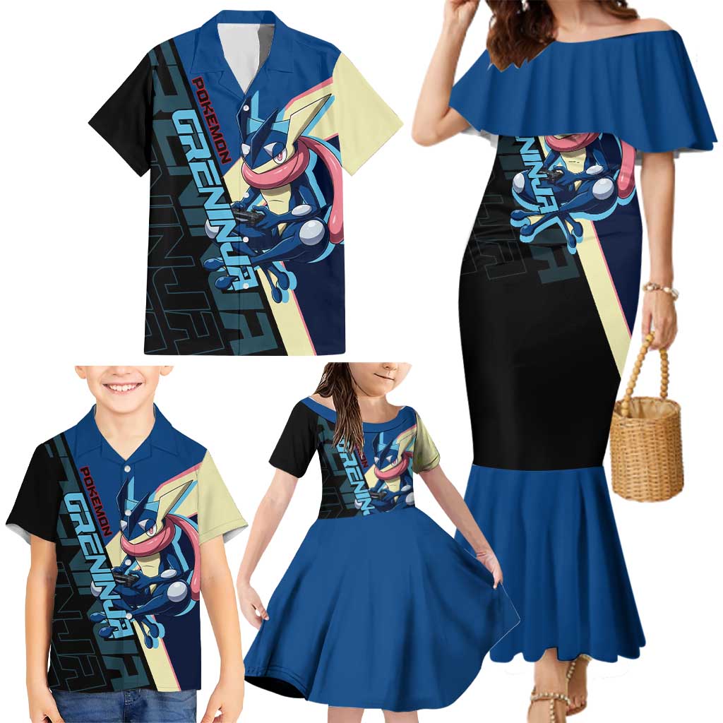 Greninja Poké Family Matching Mermaid Dress and Hawaiian Shirt Sleek Retro Anime Style