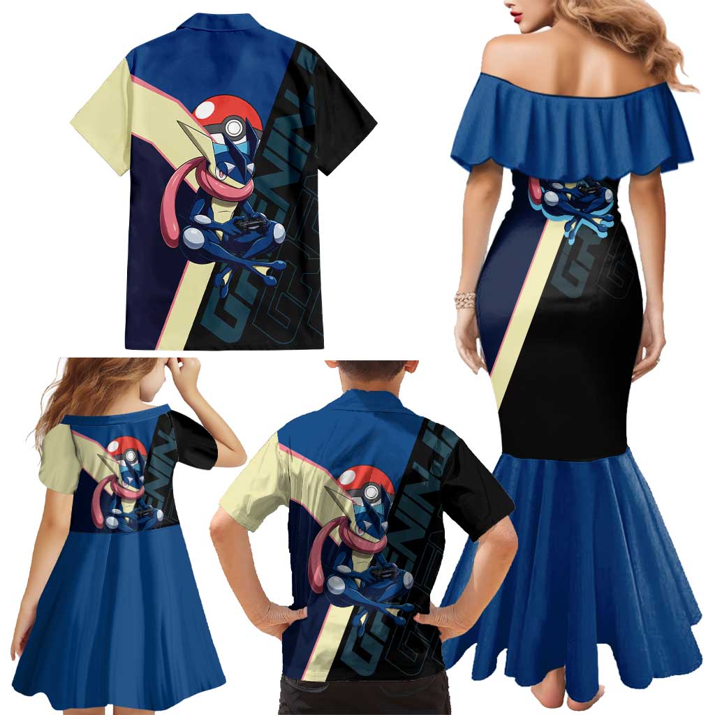 Greninja Poké Family Matching Mermaid Dress and Hawaiian Shirt Sleek Retro Anime Style