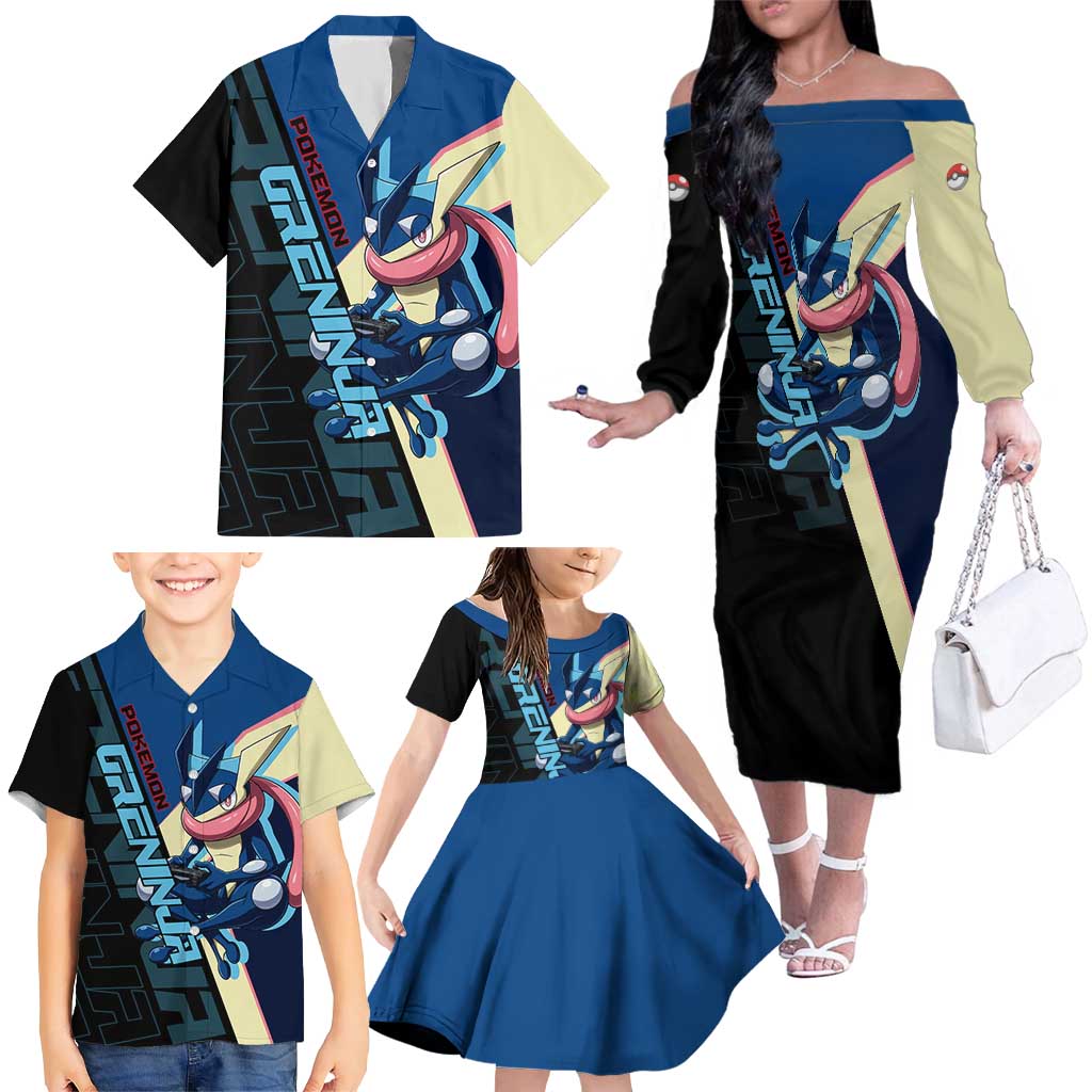 Greninja Poké Family Matching Off The Shoulder Long Sleeve Dress and Hawaiian Shirt Sleek Retro Anime Style