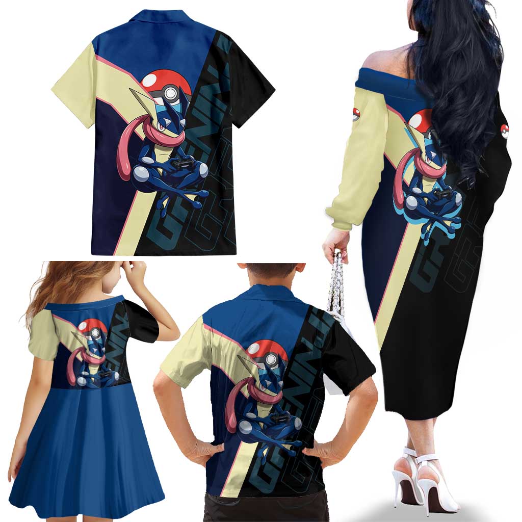 Greninja Poké Family Matching Off The Shoulder Long Sleeve Dress and Hawaiian Shirt Sleek Retro Anime Style