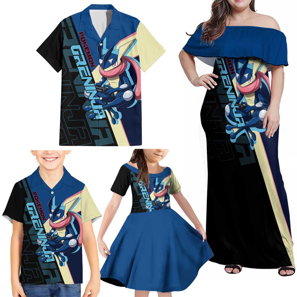 Greninja Poké Family Matching Off Shoulder Maxi Dress and Hawaiian Shirt Sleek Retro Anime Style