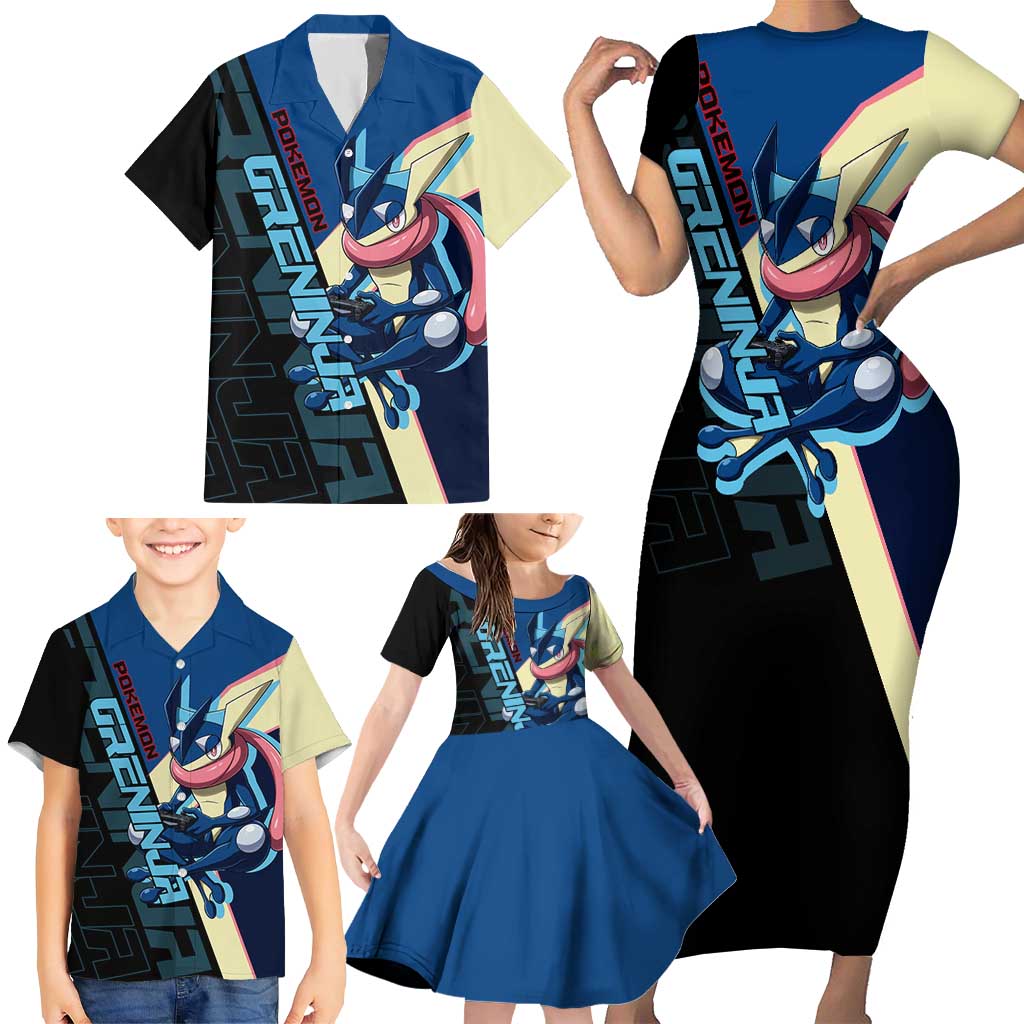 Greninja Poké Family Matching Short Sleeve Bodycon Dress and Hawaiian Shirt Sleek Retro Anime Style