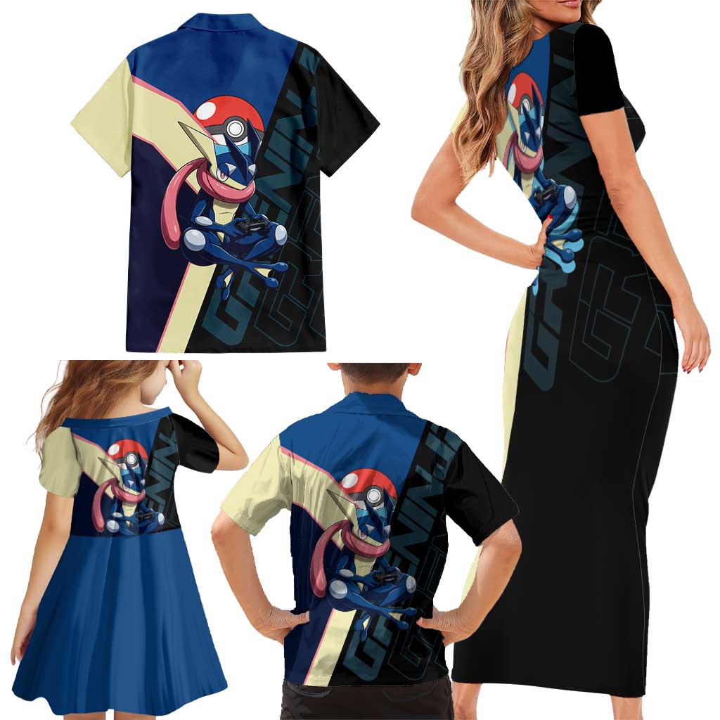 Greninja Poké Family Matching Short Sleeve Bodycon Dress and Hawaiian Shirt Sleek Retro Anime Style