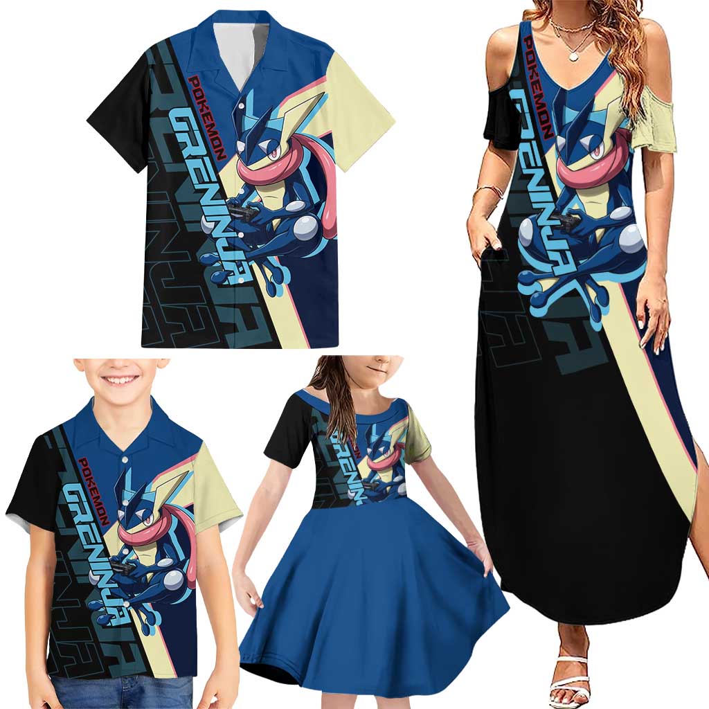 Greninja Poké Family Matching Summer Maxi Dress and Hawaiian Shirt Sleek Retro Anime Style