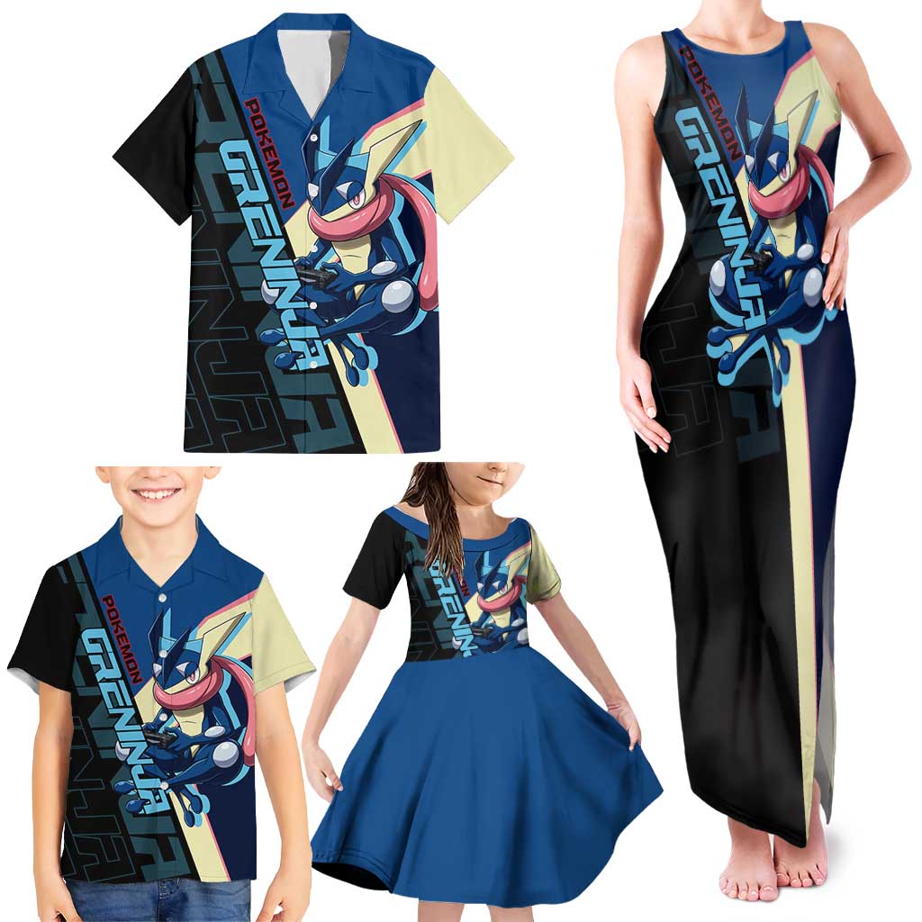 Greninja Poké Family Matching Tank Maxi Dress and Hawaiian Shirt Sleek Retro Anime Style