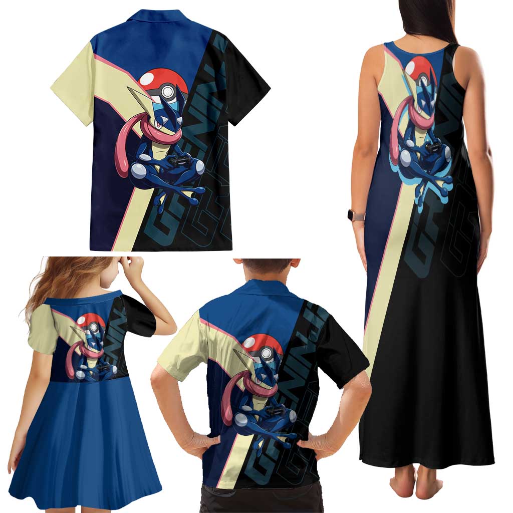 Greninja Poké Family Matching Tank Maxi Dress and Hawaiian Shirt Sleek Retro Anime Style
