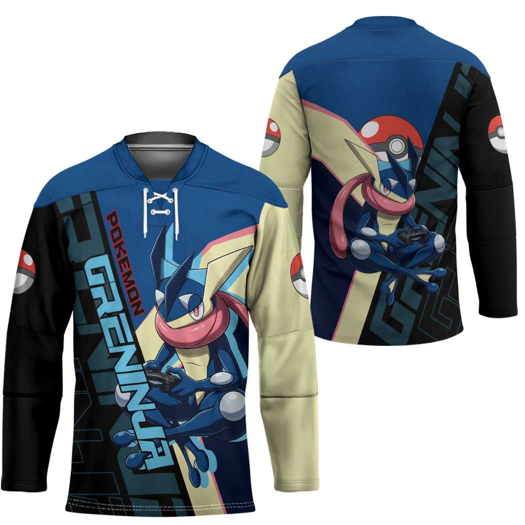 Greninja Poké Hockey Jersey Sleek Retro Anime Style