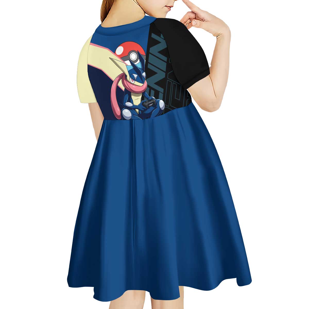 Greninja Poké Kid Short Sleeve Dress Sleek Retro Anime Style