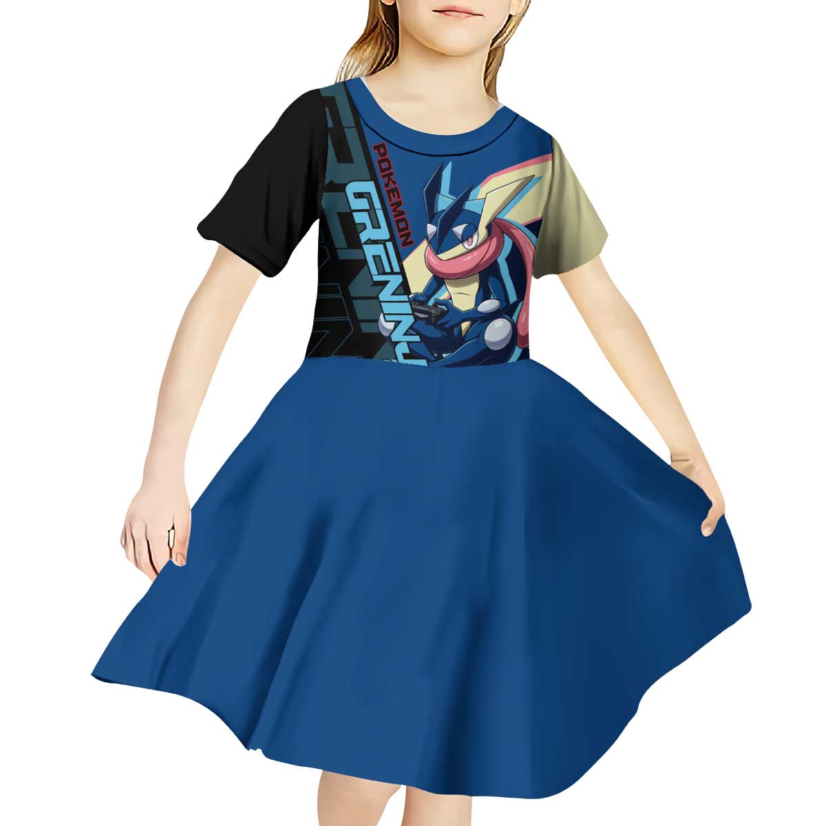 Greninja Poké Kid Short Sleeve Dress Sleek Retro Anime Style
