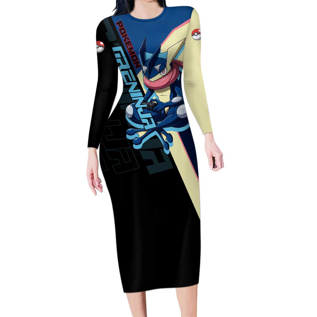 Greninja Poké Long Sleeve Bodycon Dress Sleek Retro Anime Style