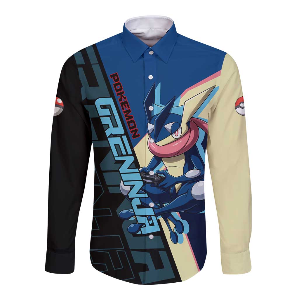 Greninja Poké Long Sleeve Button Shirt Sleek Retro Anime Style