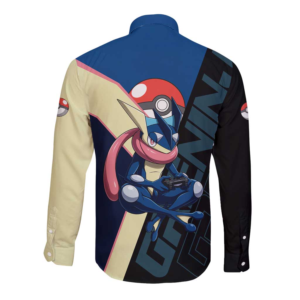 Greninja Poké Long Sleeve Button Shirt Sleek Retro Anime Style