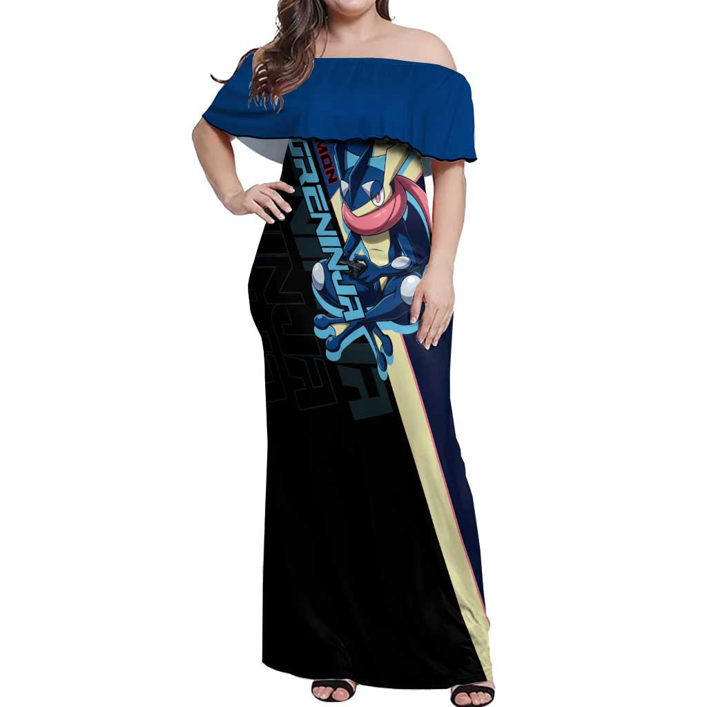 Greninja Poké Off Shoulder Maxi Dress Sleek Retro Anime Style