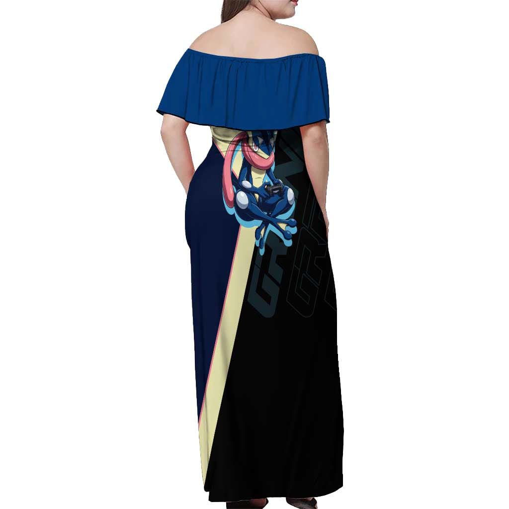 Greninja Poké Off Shoulder Maxi Dress Sleek Retro Anime Style