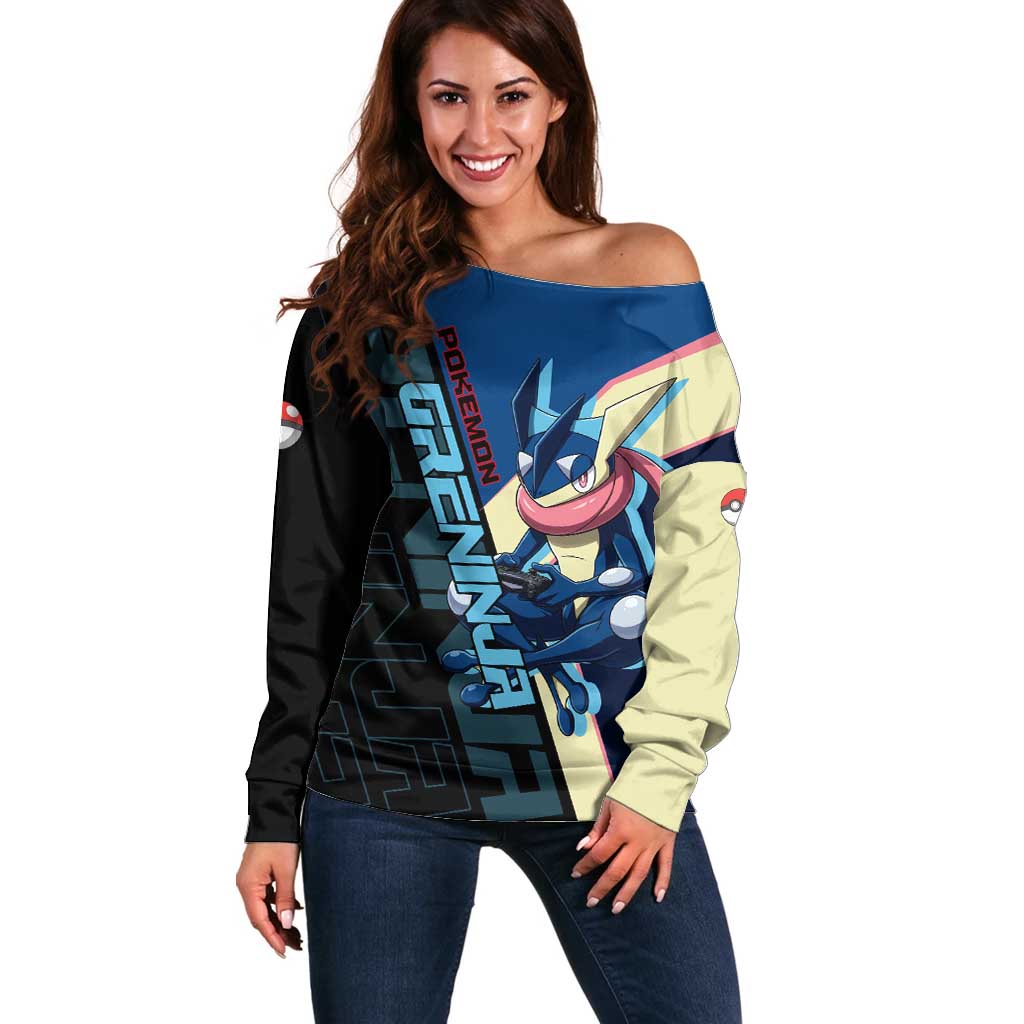 Greninja Poké Off Shoulder Sweater Sleek Retro Anime Style