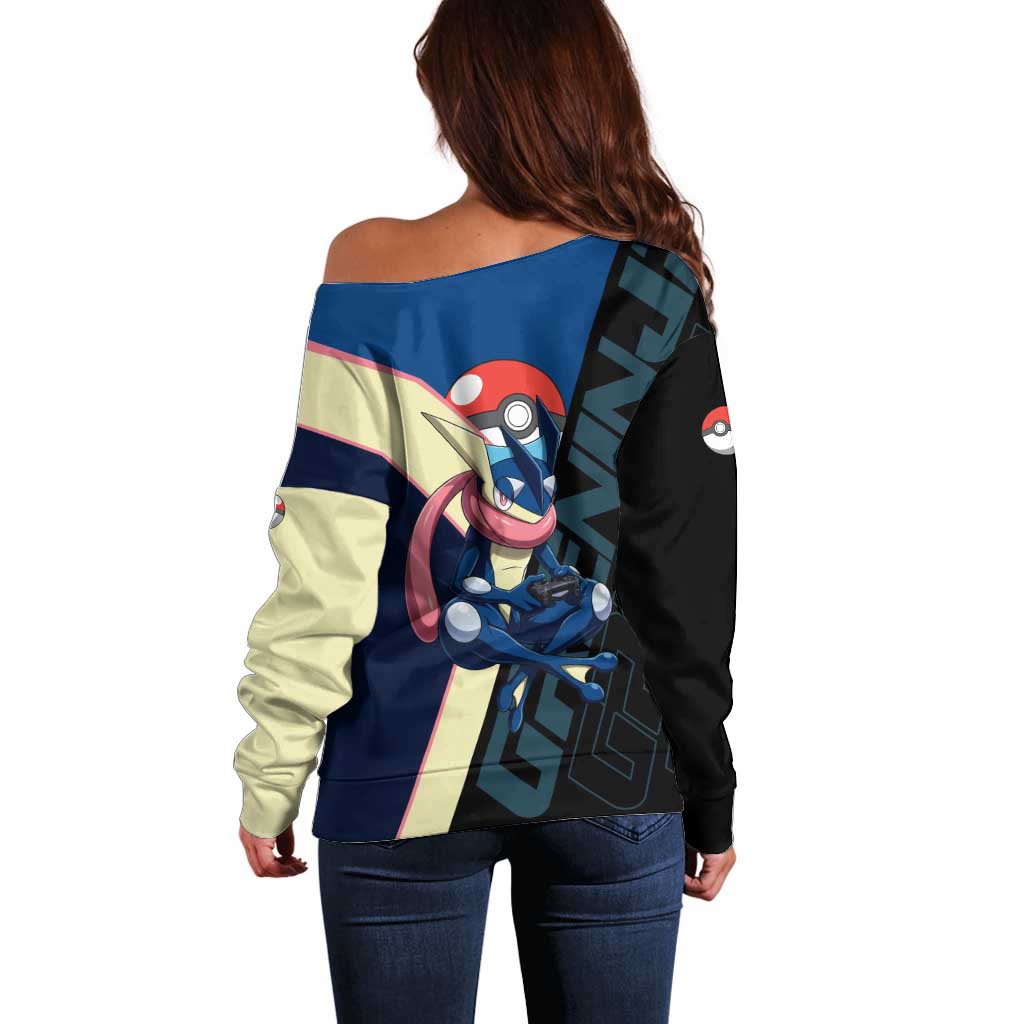 Greninja Poké Off Shoulder Sweater Sleek Retro Anime Style