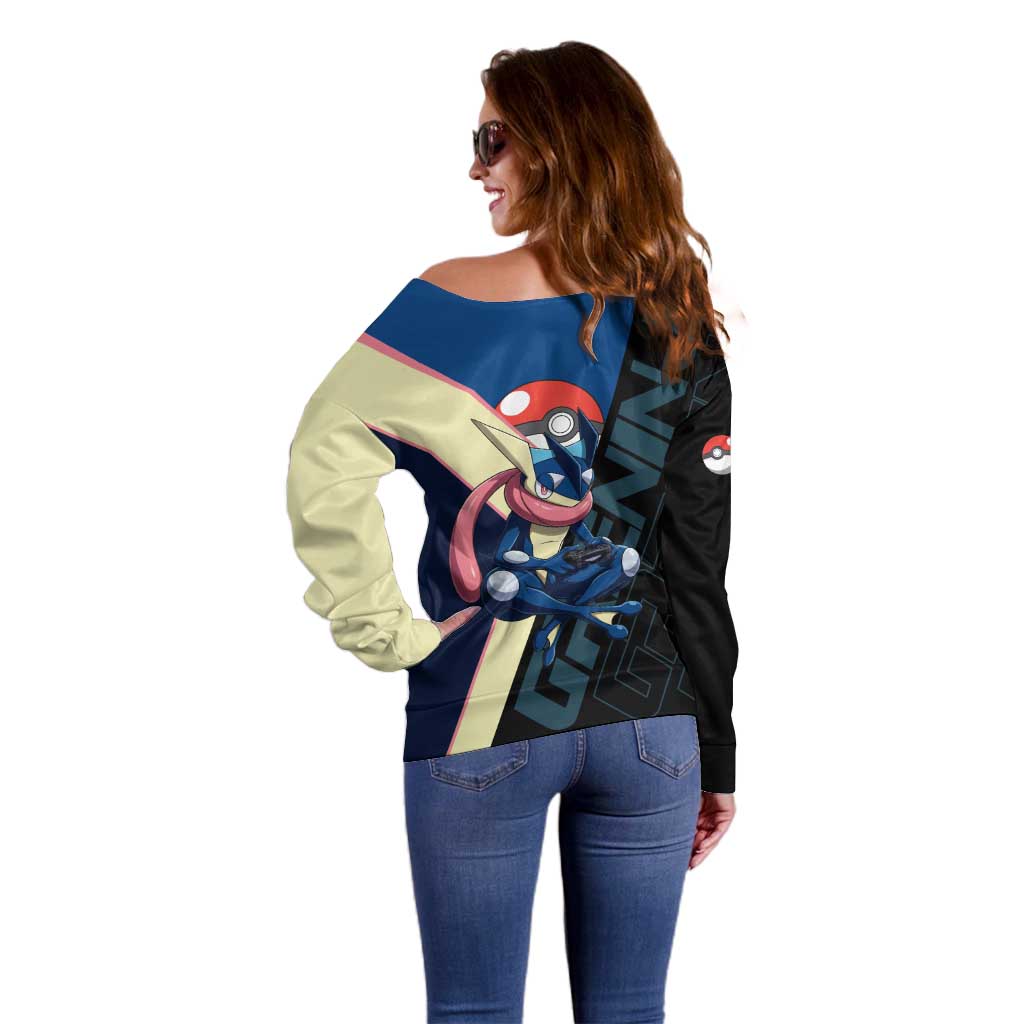 Greninja Poké Off Shoulder Sweater Sleek Retro Anime Style
