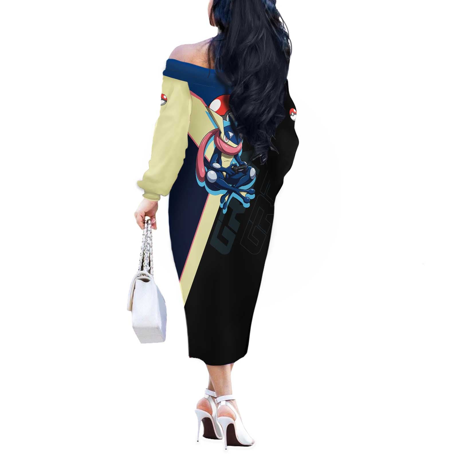 Greninja Poké Off The Shoulder Long Sleeve Dress Sleek Retro Anime Style