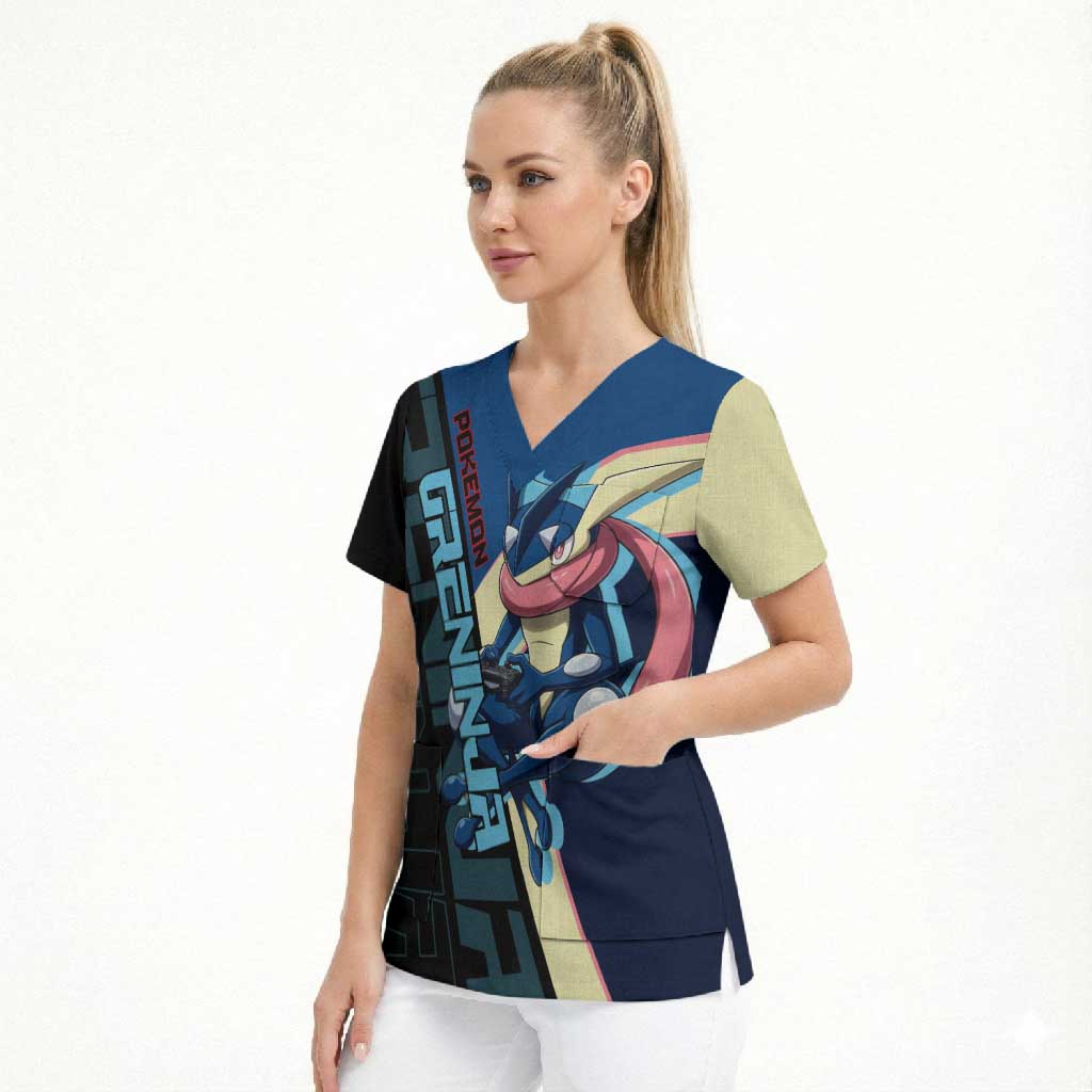 Greninja Poké Scrub Top Sleek Retro Anime Style
