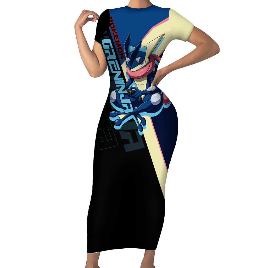 Greninja Poké Short Sleeve Bodycon Dress Sleek Retro Anime Style