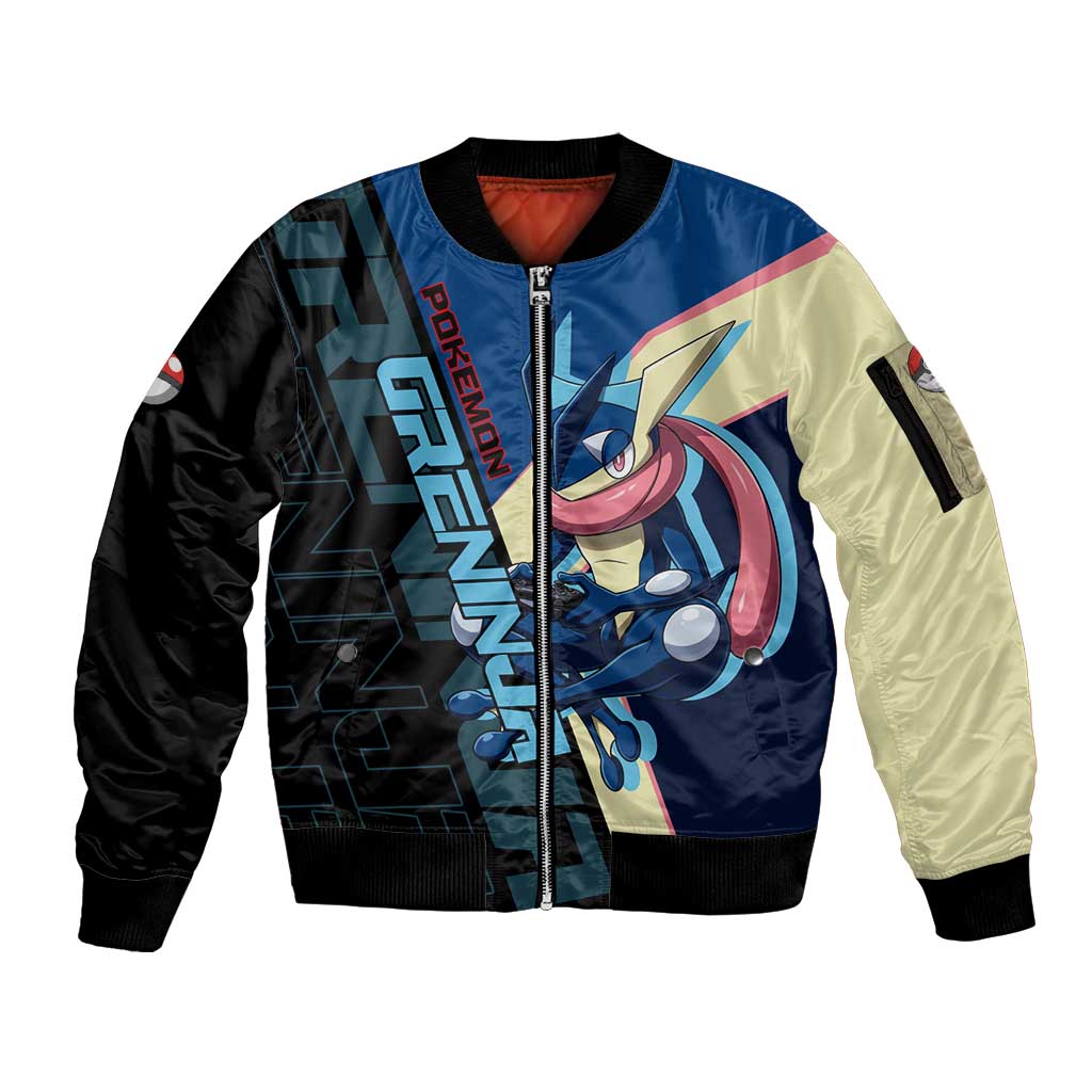 Greninja Poké Sleeve Zip Bomber Jacket Sleek Retro Anime Style
