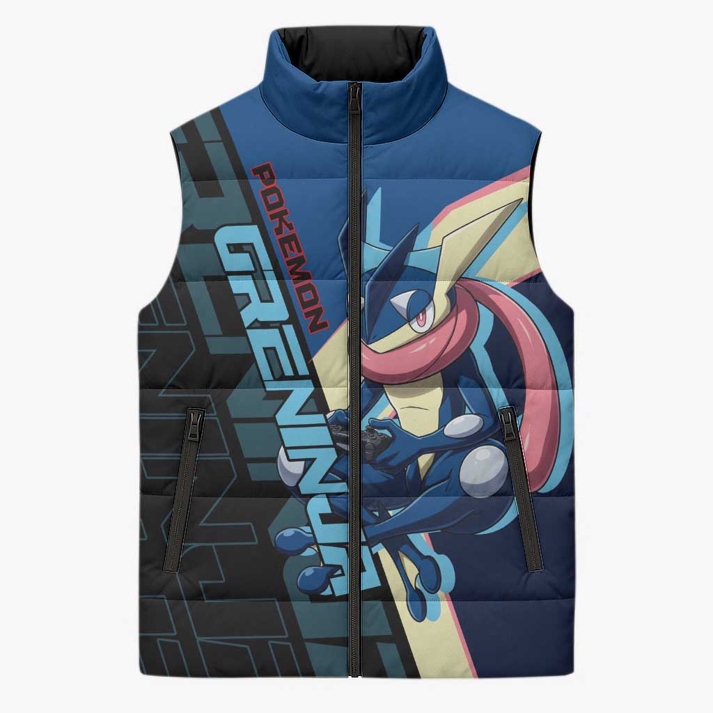 Greninja Poké Sleeveless Puffer Jacket Sleek Retro Anime Style