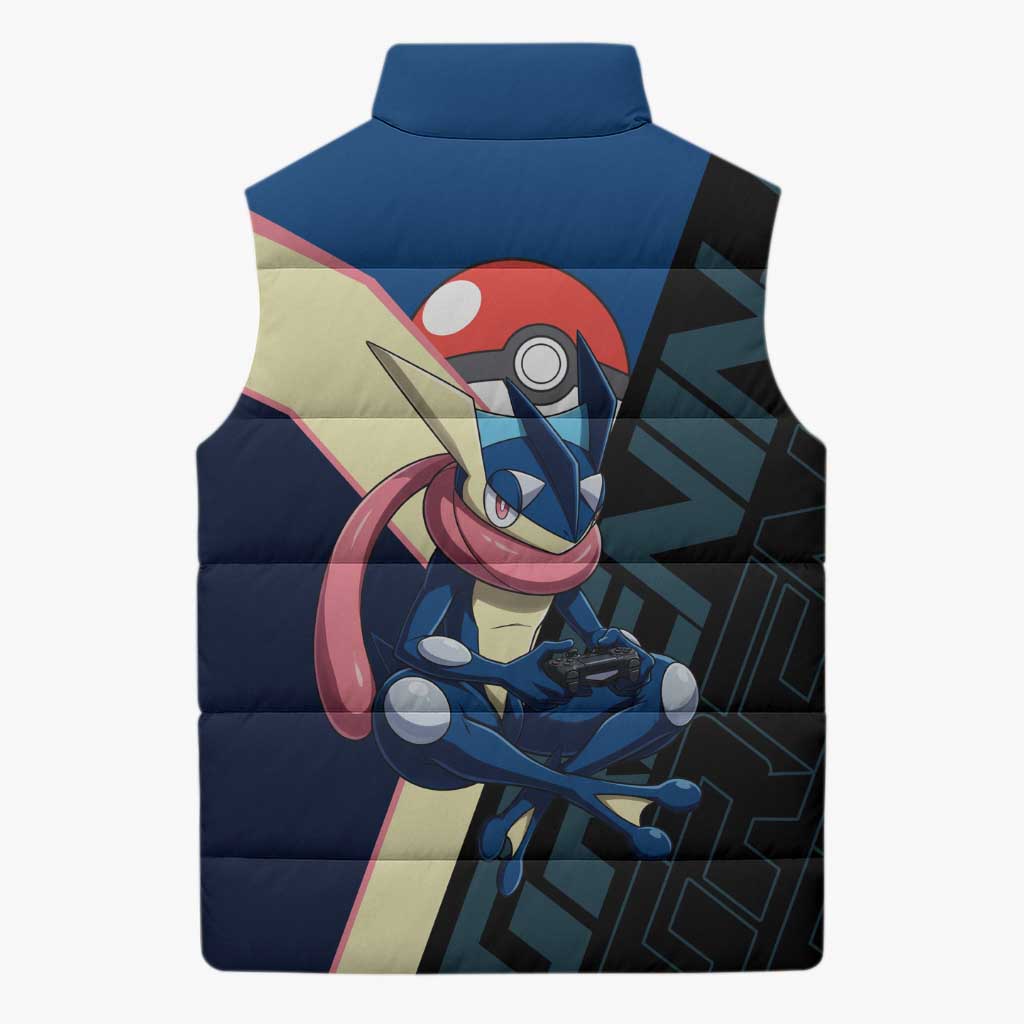 Greninja Poké Sleeveless Puffer Jacket Sleek Retro Anime Style