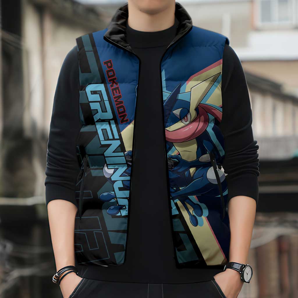 Greninja Poké Sleeveless Puffer Jacket Sleek Retro Anime Style