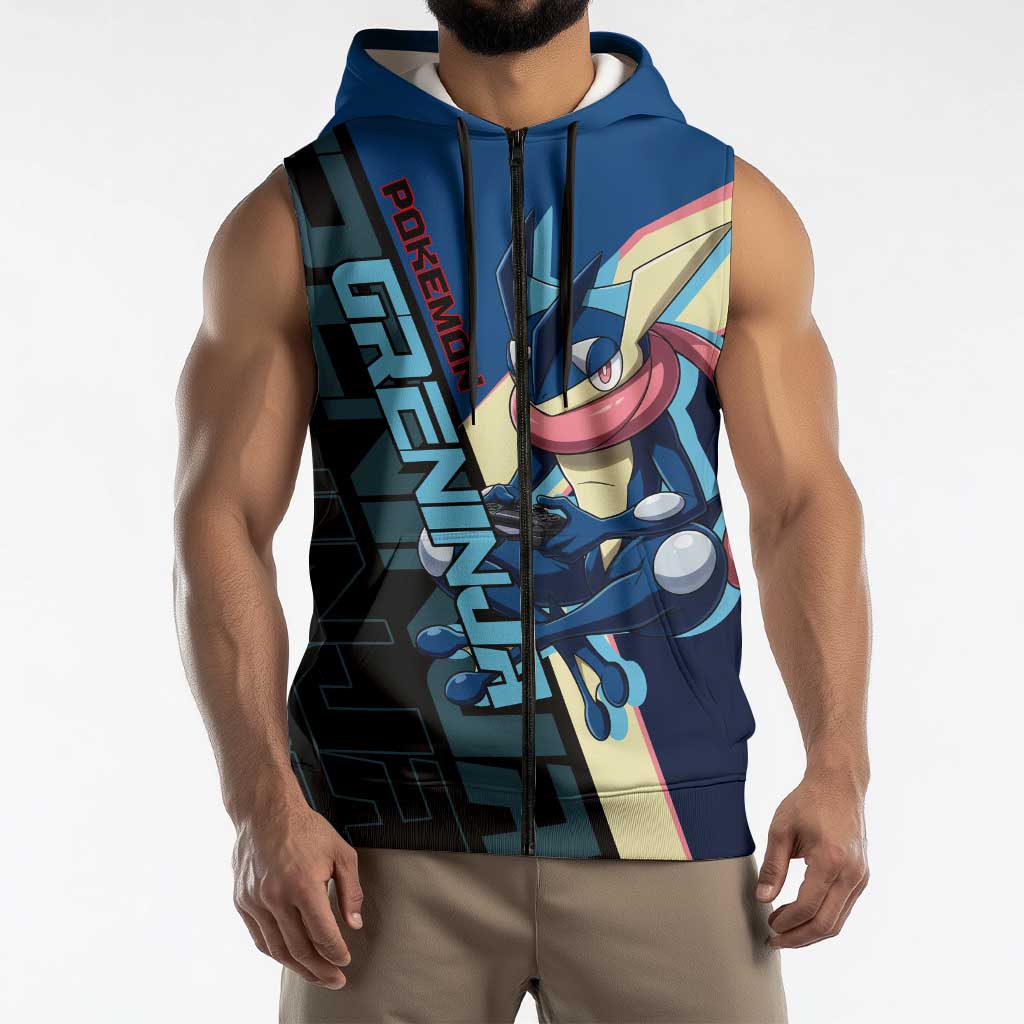 Greninja Poké Sleeveless Zip Hoodie Sleek Retro Anime Style