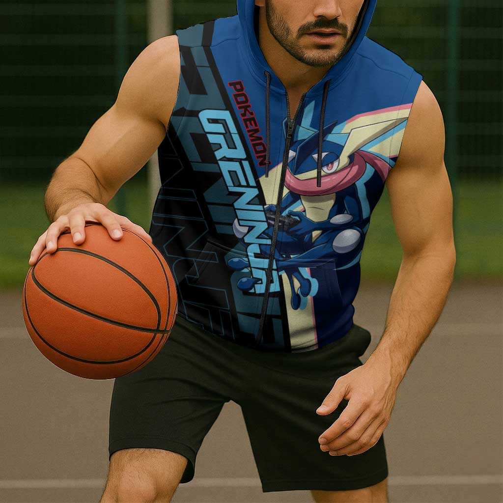 Greninja Poké Sleeveless Zip Hoodie Sleek Retro Anime Style