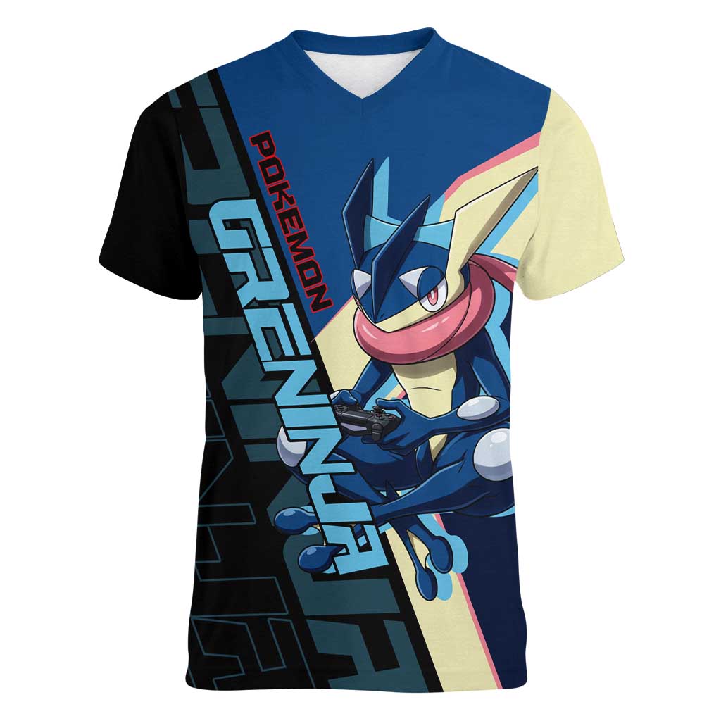 Greninja Poké Women V-Neck T-Shirt Sleek Retro Anime Style