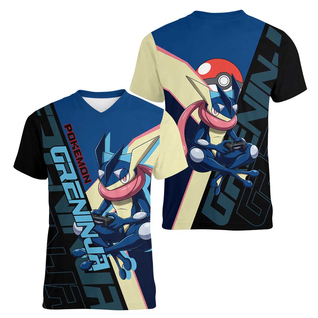 Greninja Poké Women V-Neck T-Shirt Sleek Retro Anime Style
