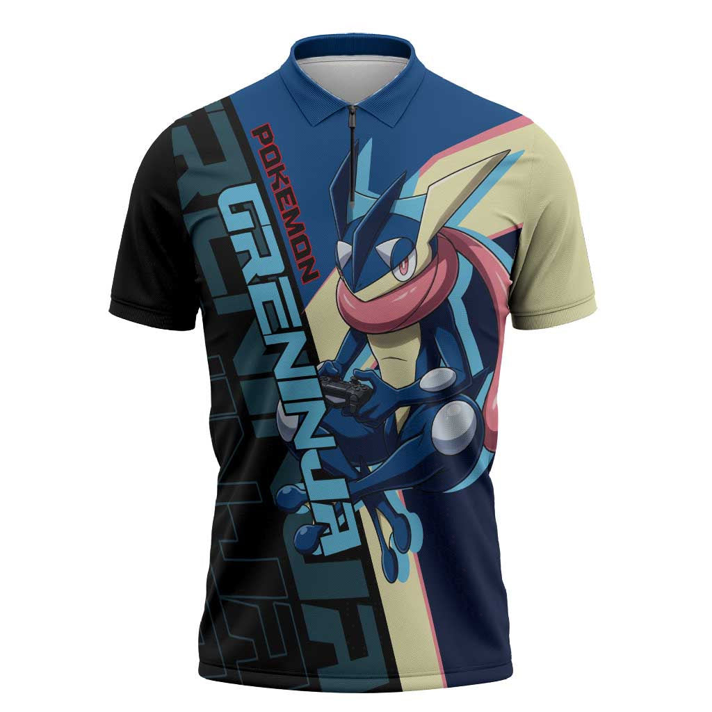 Greninja Poké Zipper Polo Shirt Sleek Retro Anime Style