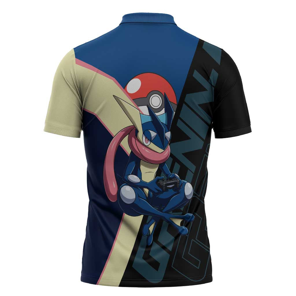 Greninja Poké Zipper Polo Shirt Sleek Retro Anime Style