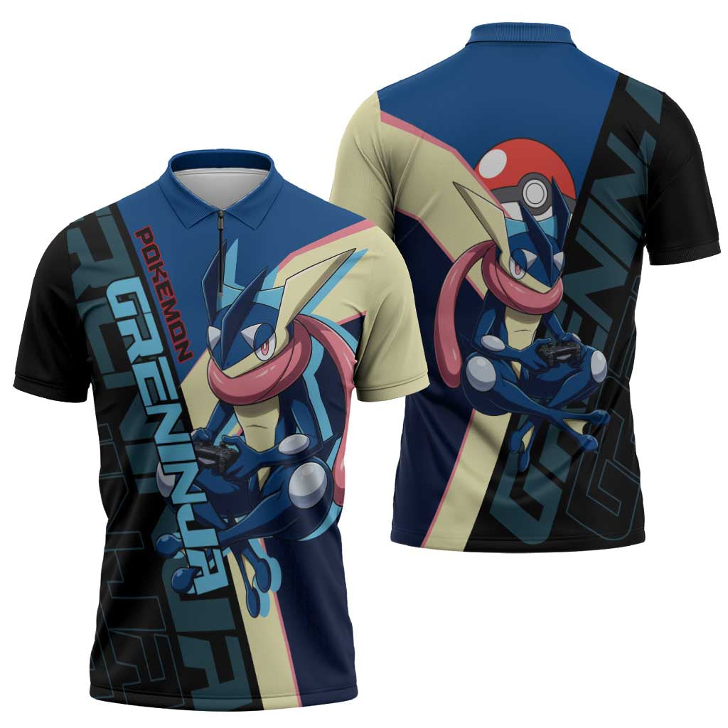 Greninja Poké Zipper Polo Shirt Sleek Retro Anime Style