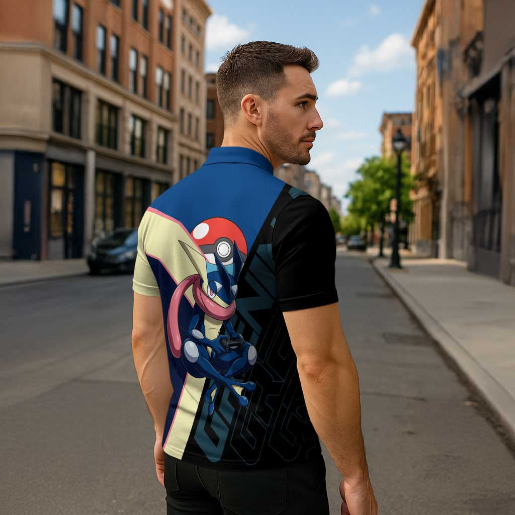 Greninja Poké Zipper Polo Shirt Sleek Retro Anime Style