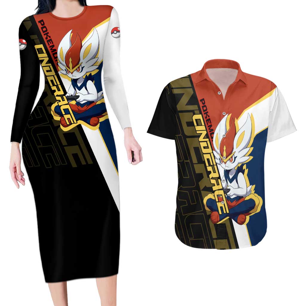 Cinderace Poké Couples Matching Long Sleeve Bodycon Dress and Hawaiian Shirt Dynamic Retro Anime Style