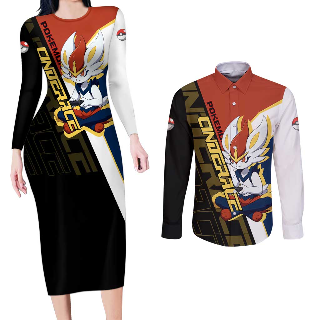 Cinderace Poké Couples Matching Long Sleeve Bodycon Dress and Long Sleeve Button Shirt Dynamic Retro Anime Style